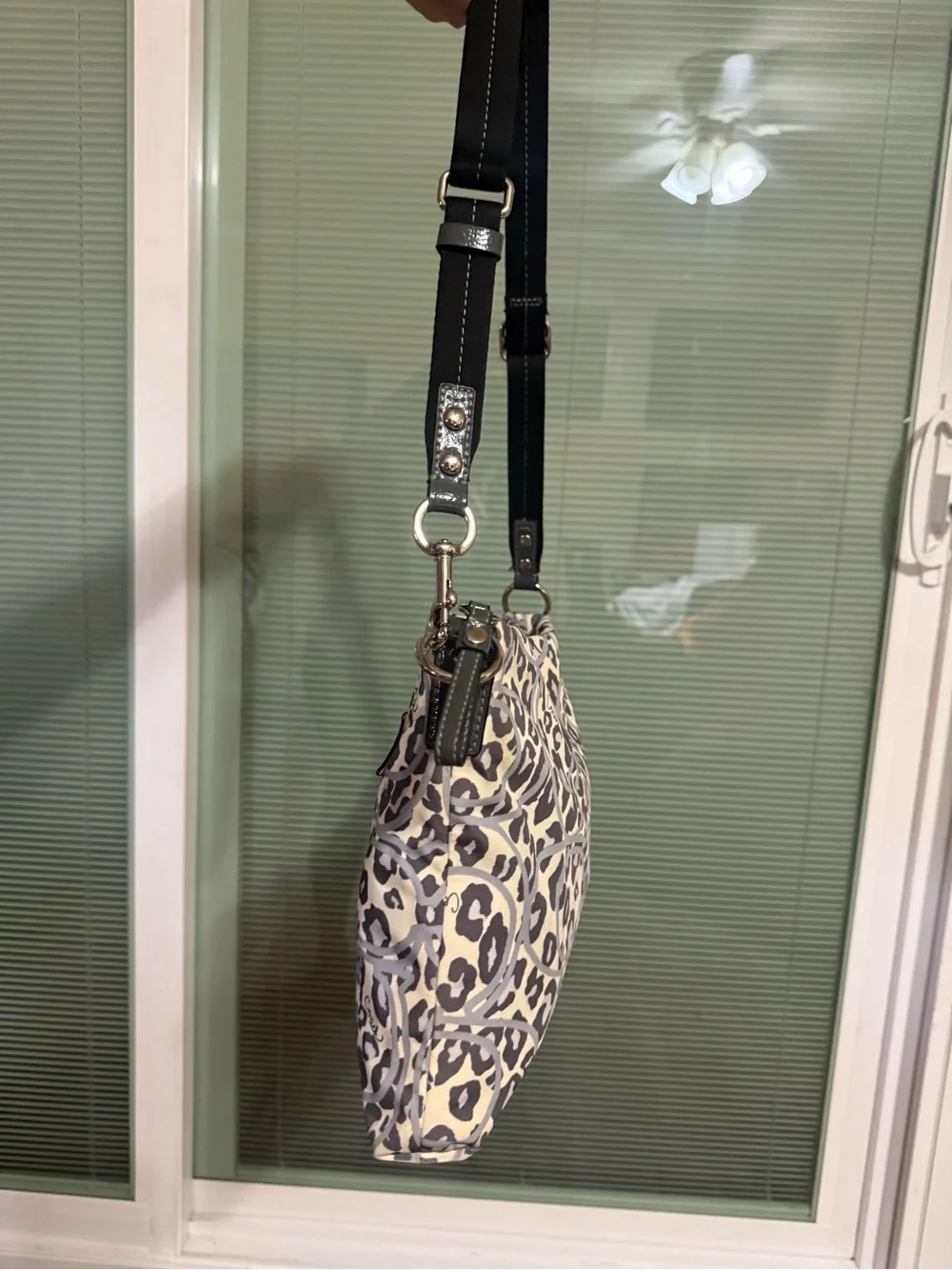 COACH Signature Leopard Print Crossbody Bag in Gray